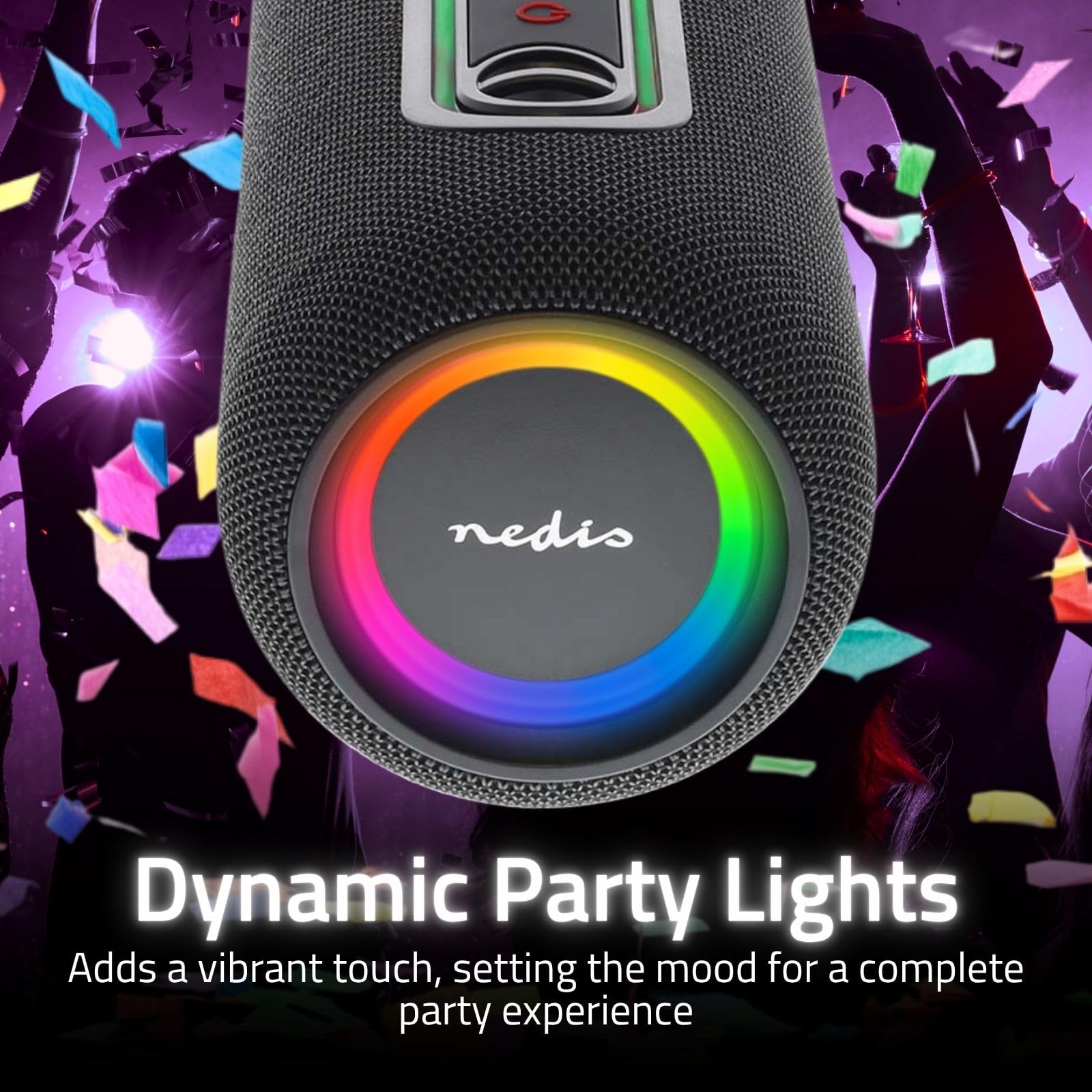 Nedis Altoparlante Bluetooth - Tempo massimo di riproduzione della batteria: 4 ore - Dispositivo portatile - 30 W - Stereo - Microfono incorporato - X5 - Collegabile - Nero