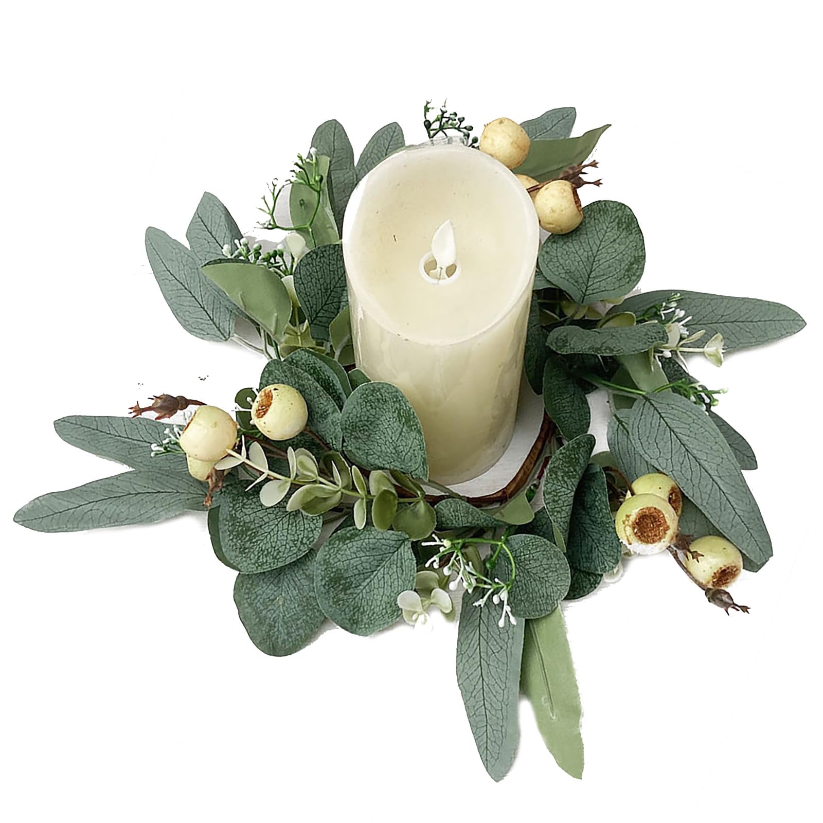 Jazuaiao 25cm Artificial Greenery Wreath for Candlestick Garlands Wreath Rings Wedding Party Christmas Centerpiece Decor Artificial Wreaths for Home Decor Indoor