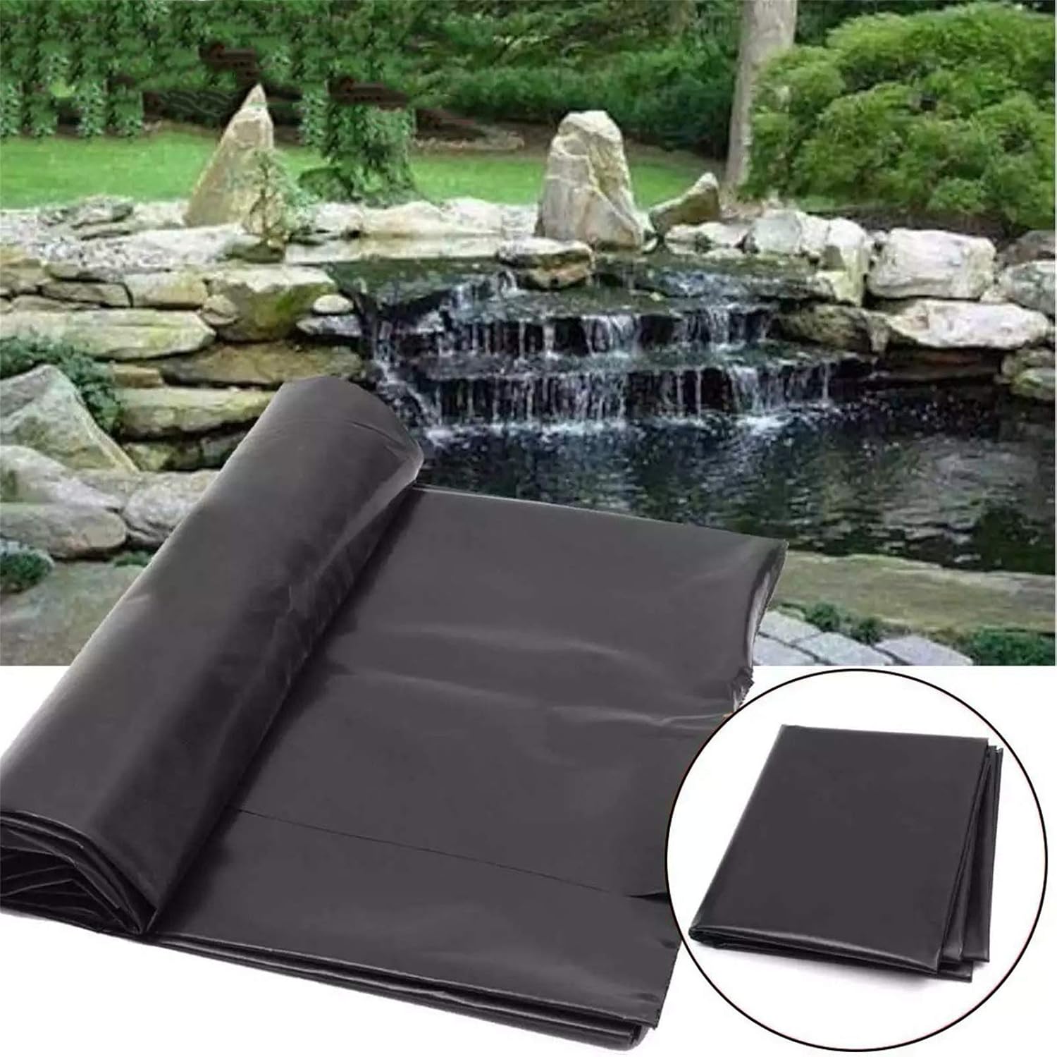 Heavy-Duty Waterproof Black Pond Liner - Durable HDPE Tarpaulin for Fish, Waterfalls, Streams, and Gardens - Flexible Pre-Cut Tarp, 0.2mm/0.3mm Thickness