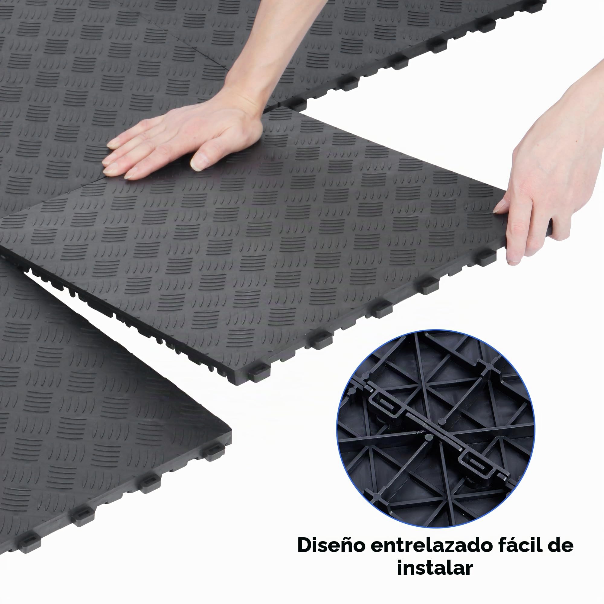 Nisorpa - Lote de 20 baldosas de suelo de garaje de PVC - 40 x 40 cm - encajables - Antideslizantes - Resistentes - Para taller - 18 mm de grosor - Negro