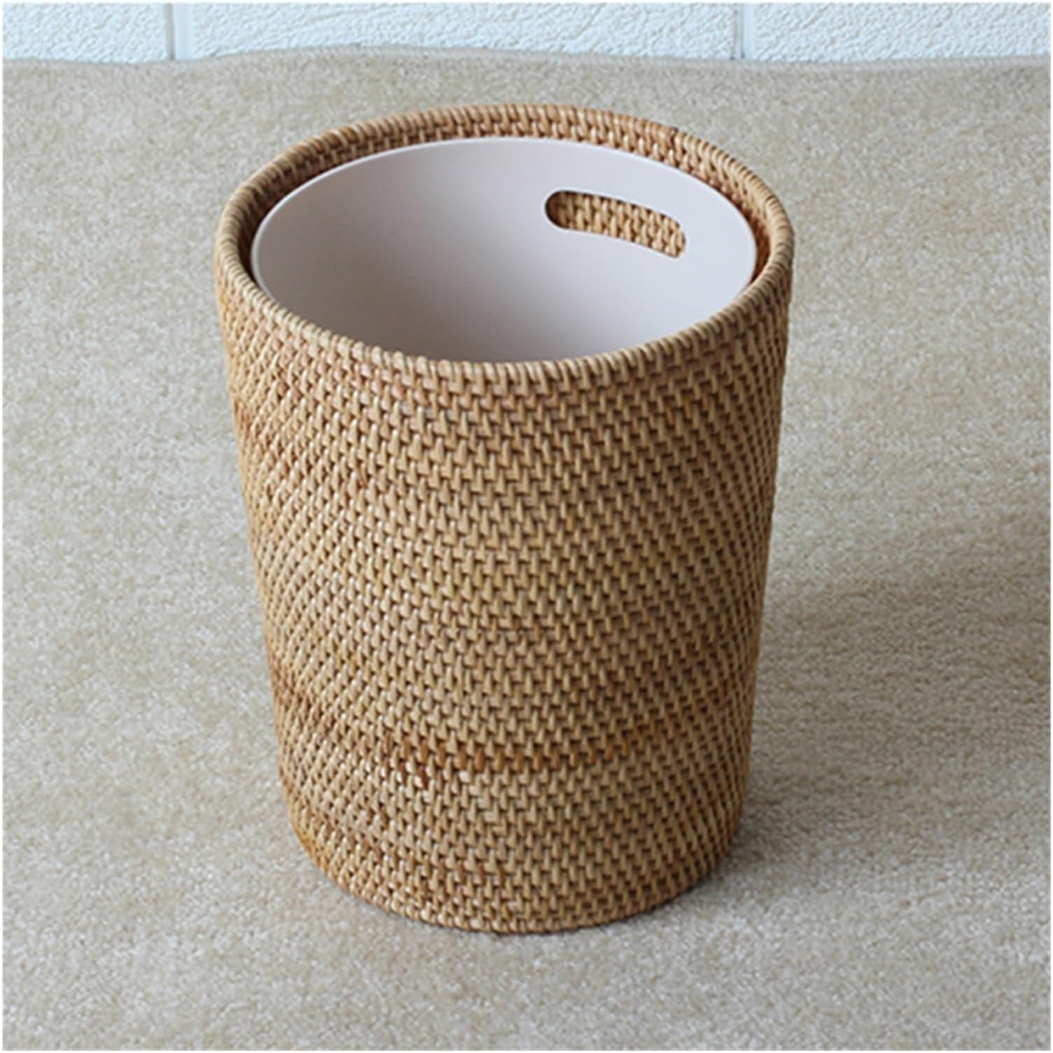 N/A Rattan Storage can Trash bin Storage Basket Cylinder Inner Tank Desktop Waste Paper Bucket Household Without Cover