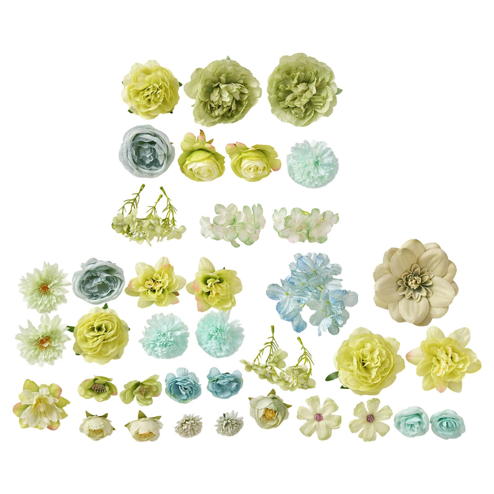 Kalttoy 40/61Pcs 4-10cm Small Artificial Flower Buds for Wedding Table Centerpieces Flower Arrangements Baby Showers Decoration Green Artificial Set