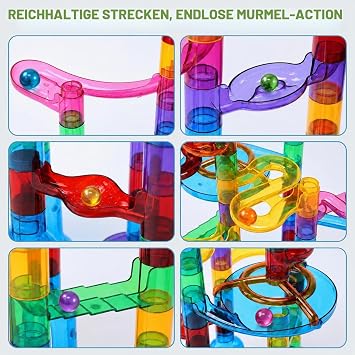 EagleStone Clear Marble Run with 15 Glowing Marbles for Kids