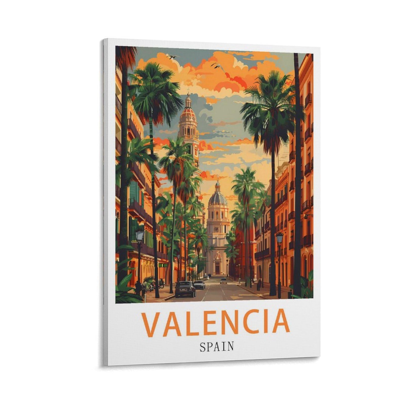Fuudang Frame-Style Spain Valencia Vintage Travel Posters 12X18inch(30X45cm) Canvas Art Poster And Wall Art Picture Print Modern Family Bedroom Decor Posters