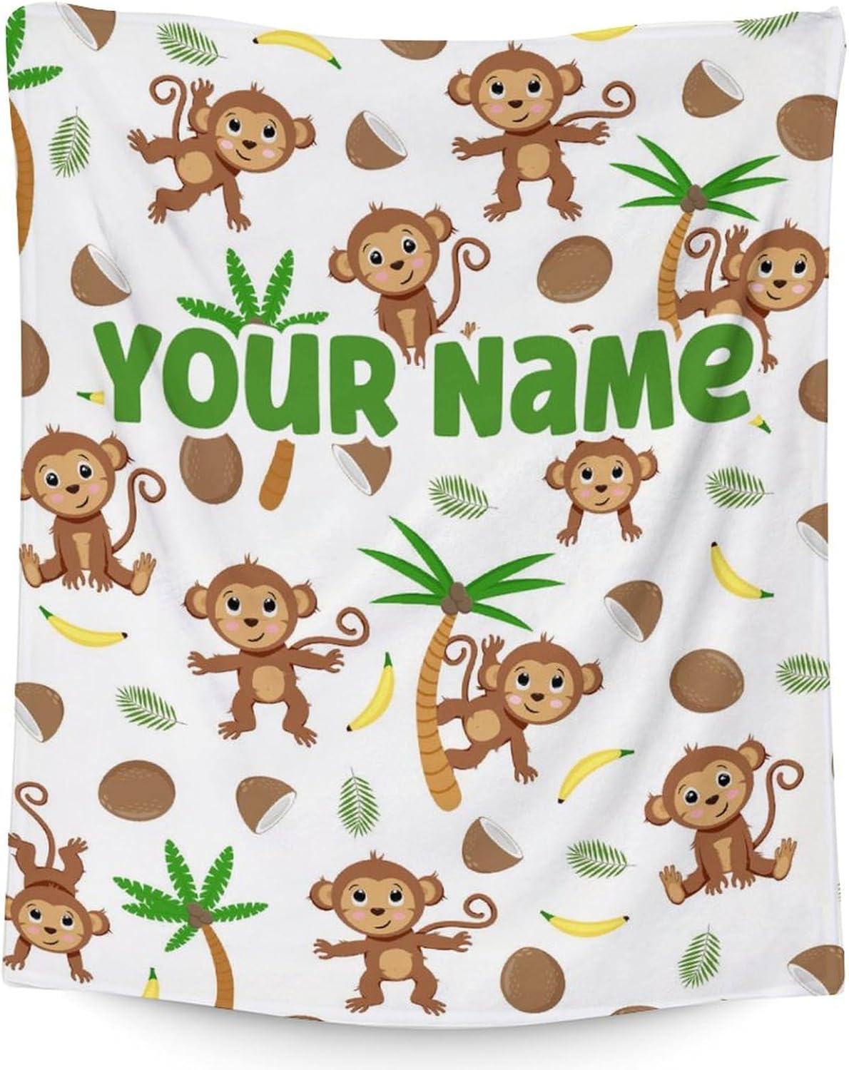 Personalized Name Monkey Blanket for Adults - 60x80 Inches Twin Size - Soft Lightweight Fluffy Blanket Gift - White Cartoon Throw Blanket for Bed, Couch, Sofa