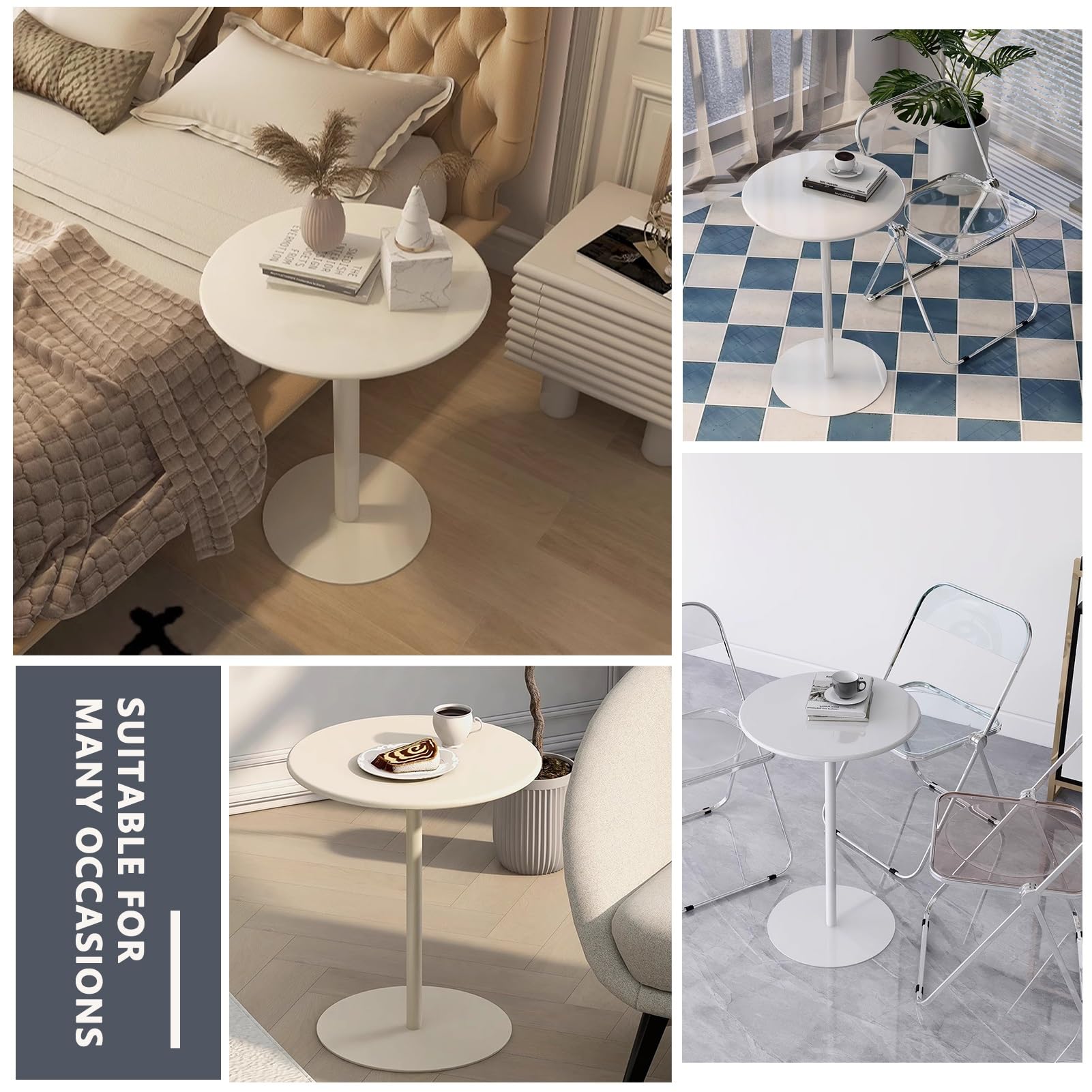 Tavolino Rotondo 40 Cm In Metallo Grigio Opaco Con Top Bianco E Ripiano Talika 1