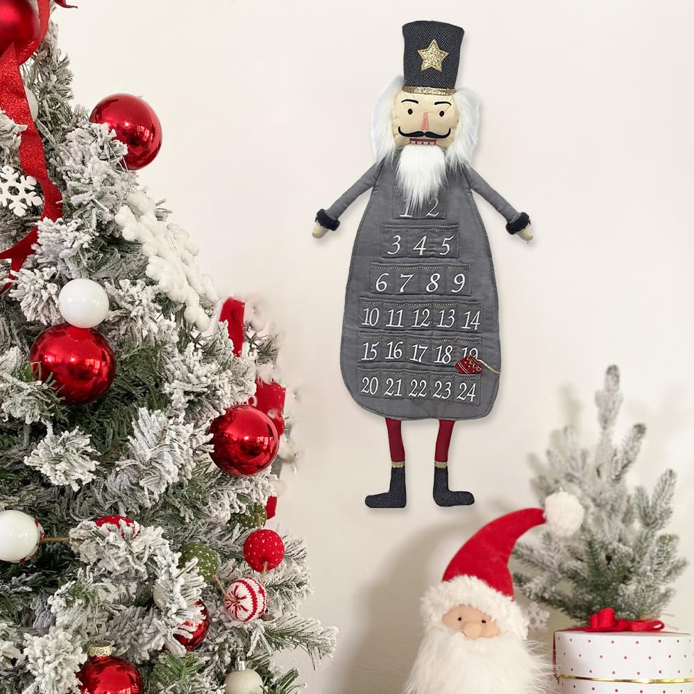 MON AMI Holiday Nutcracker Inspired Plush Advent Countdown to Christmas Calendar, Wall Hanging, Christmas Decor, Fabric Calendar, Home & Office Decoration, 30IN, Grey