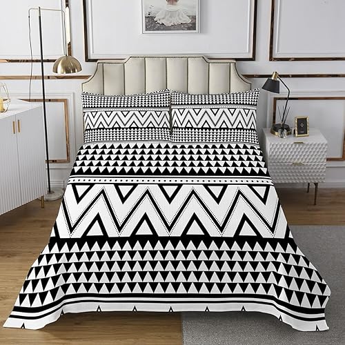 Miniatura 2 de Erosebridal Juego de edredón bohemio azteca, tamaño individual, juego de colcha en blanco y negro, juego de colcha geométrica con triángulo,