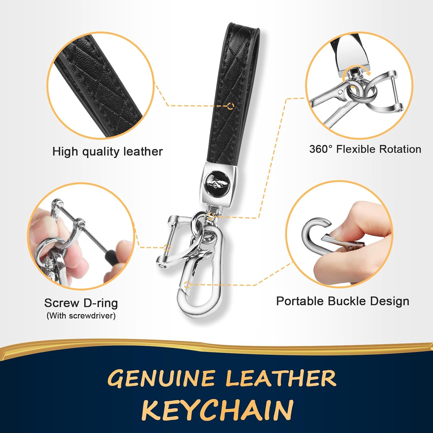 QBUC for Land Rover Key Fob Cover with KeyChain Soft TPU Gold Trim Key Case Full Protection Compatible with 2018-2026 Land Rover Range Rover Evoque Sport Vogue Discovery 5 Jaguar E I-PACE (Black) - Image 4