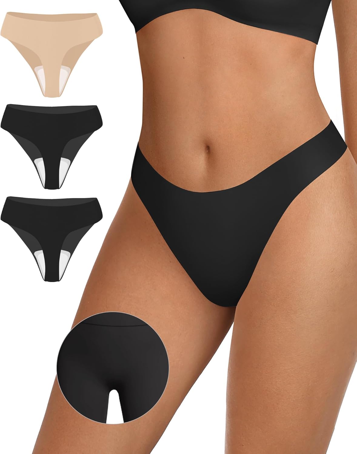 OEAK Seamless Thongs for Women Invisible Thongs No Show Thong Panty Liners Tangas Comfortable Workout G-Strings Underwear