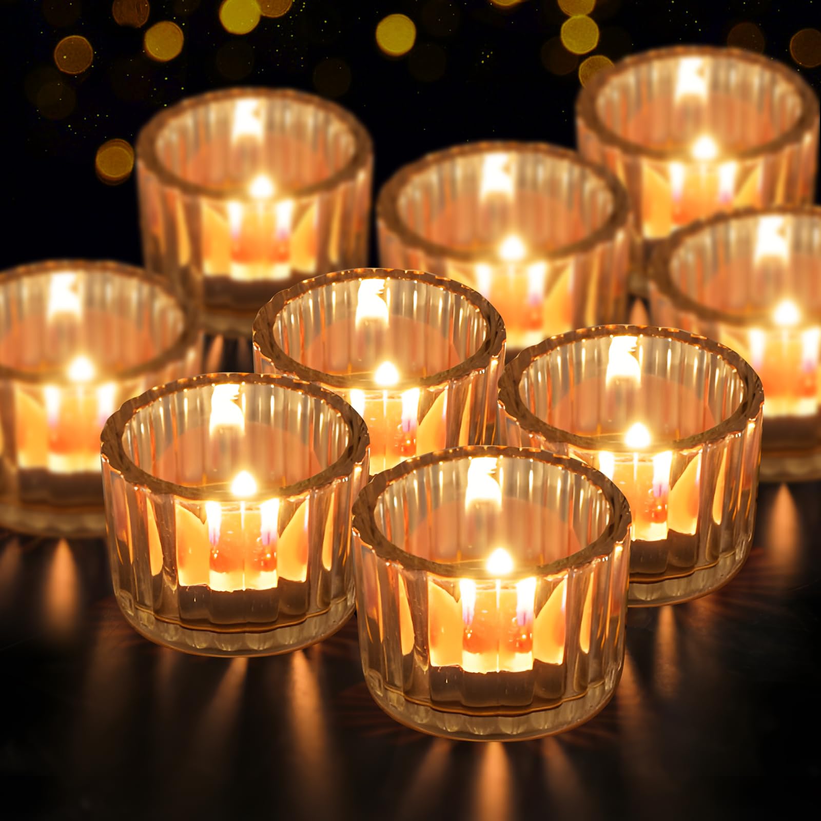 12 PCS Tea Light Candle Holders, 5cm x 3.8cm Clear Tealight Holders, Table Centerpiece Tea Light Holder, Retro Round Votive Candle Holder for Table Decor,Home Decor, Wedding, Birthday