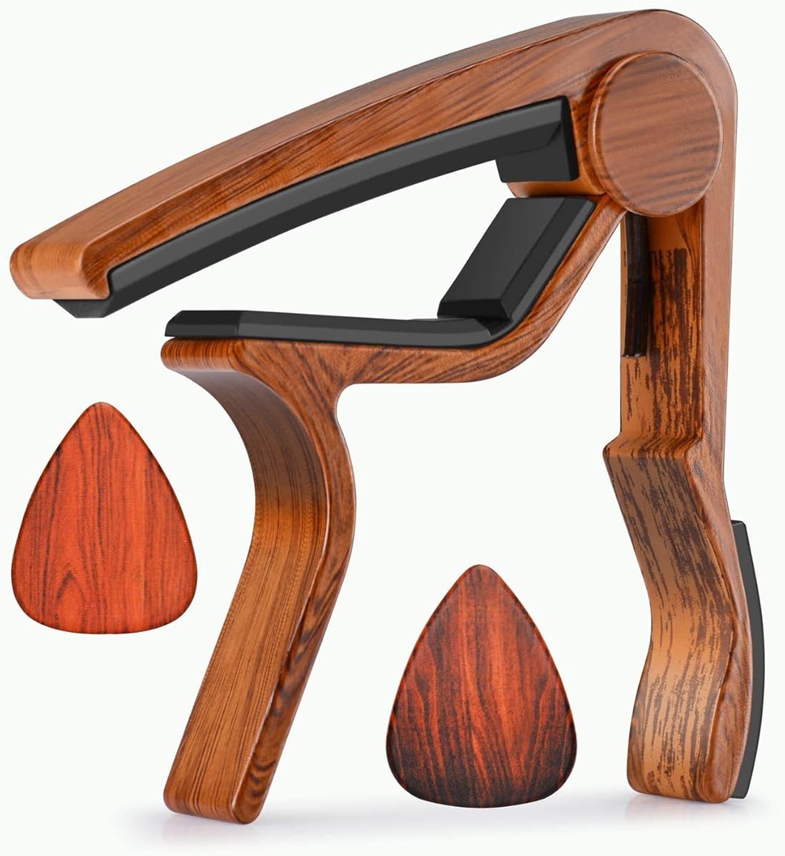 MOREYES Gitarre Capo für Akustik Gitarre, Ukulele, E-Gitarre, Bass mit Holz Farbe Gitarre Plektrum Plektron Picks Mirabow color