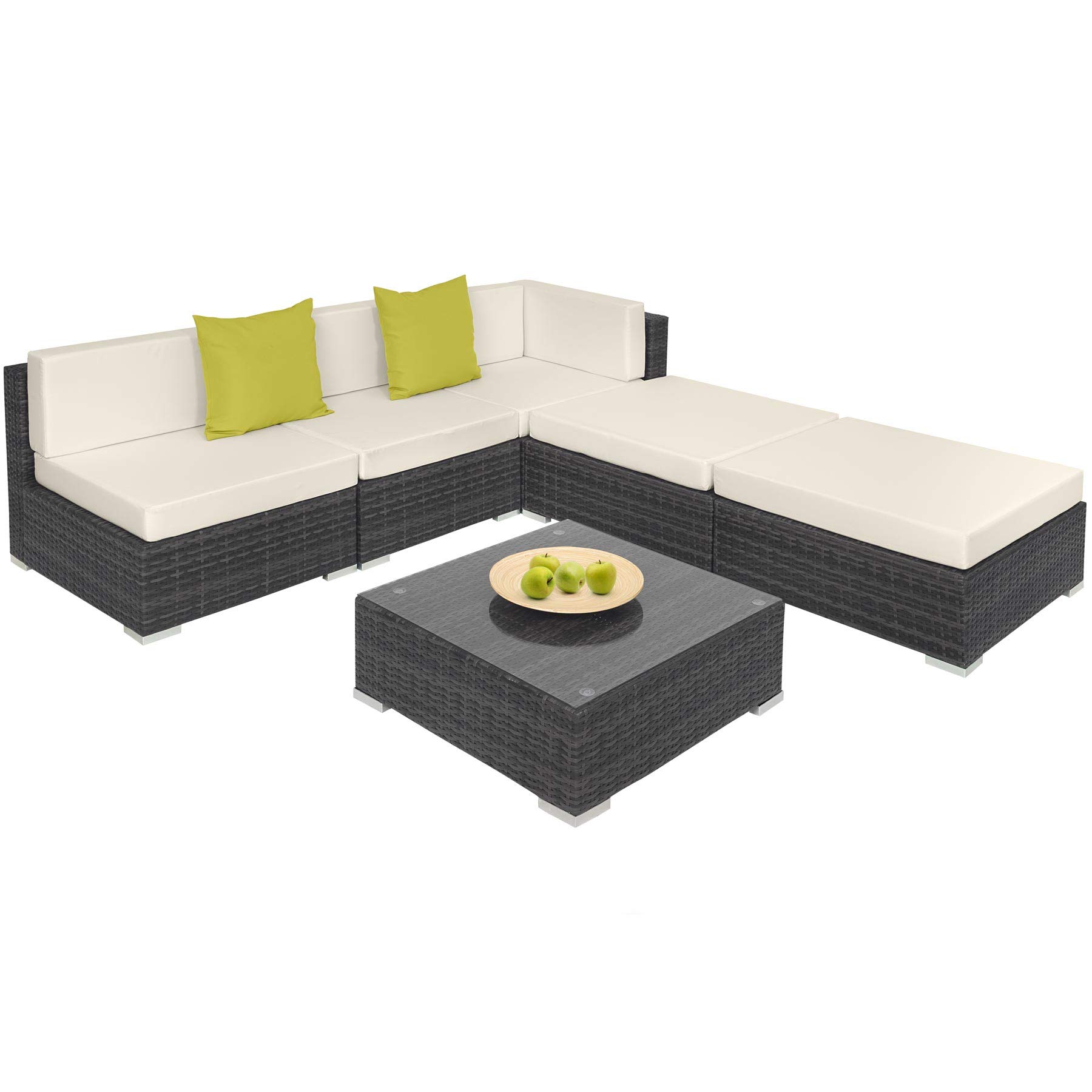 tectake® Conjunto Jardín en Ratán y Aluminio con Cojines de 10 cm, Conjunto Terraza Resistente a la Intemperie, Muebles Jardín Exterior 3 Sillones, 1 Puf, 1 Mesa con Cristal, Fundas Extraíbles - Gris