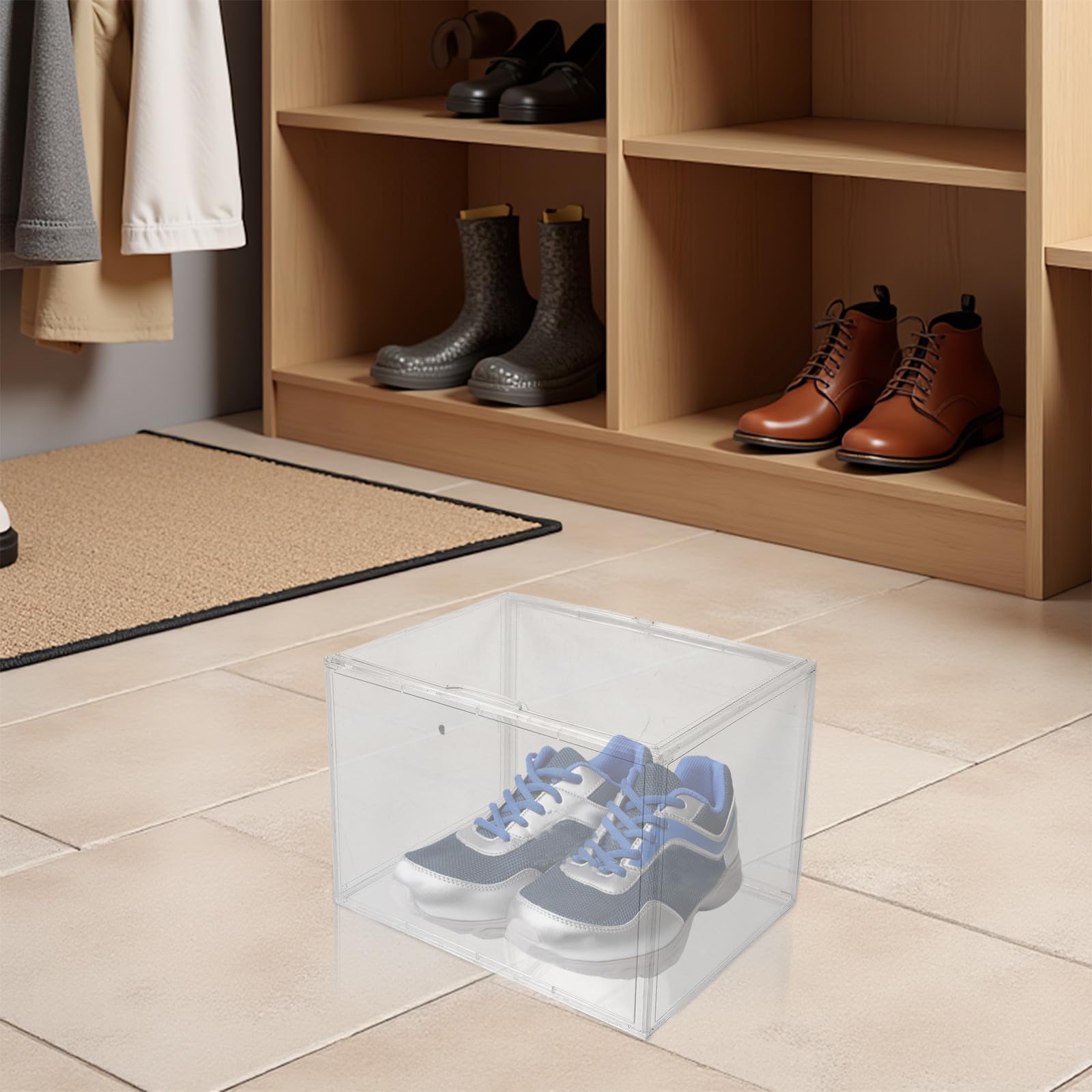 Gadpiparty Caja apilable para guardar zapatos: caja transparente con tapa, organizador plegable de plástico para guardar zapatillas en el armario.