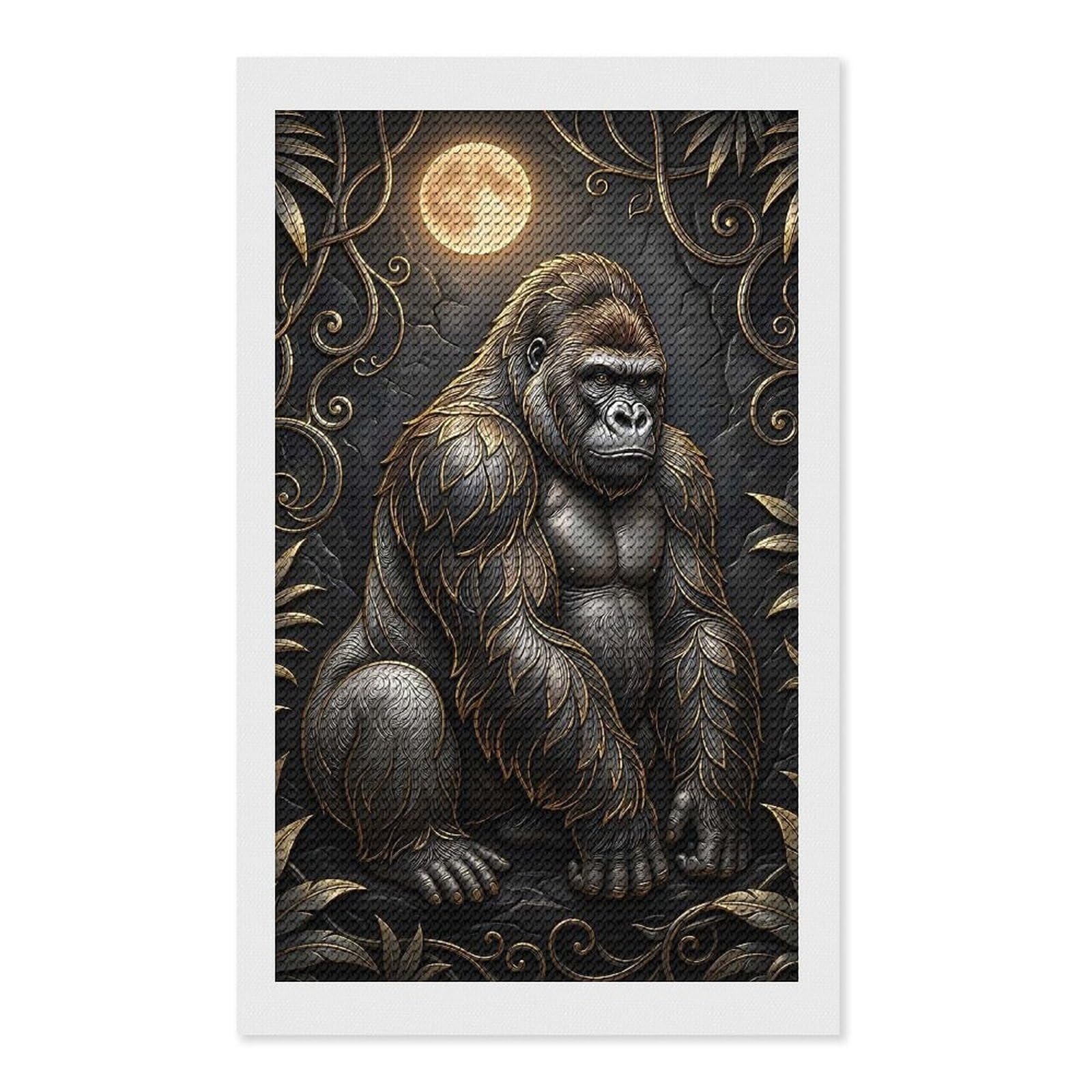 Junmoney Majestic Gorilla with Golden Accents Diamond Art Kit 12"x20", Relaxing DIY Hobby, Satisfying Creative Project, Living Room Decor, for Women