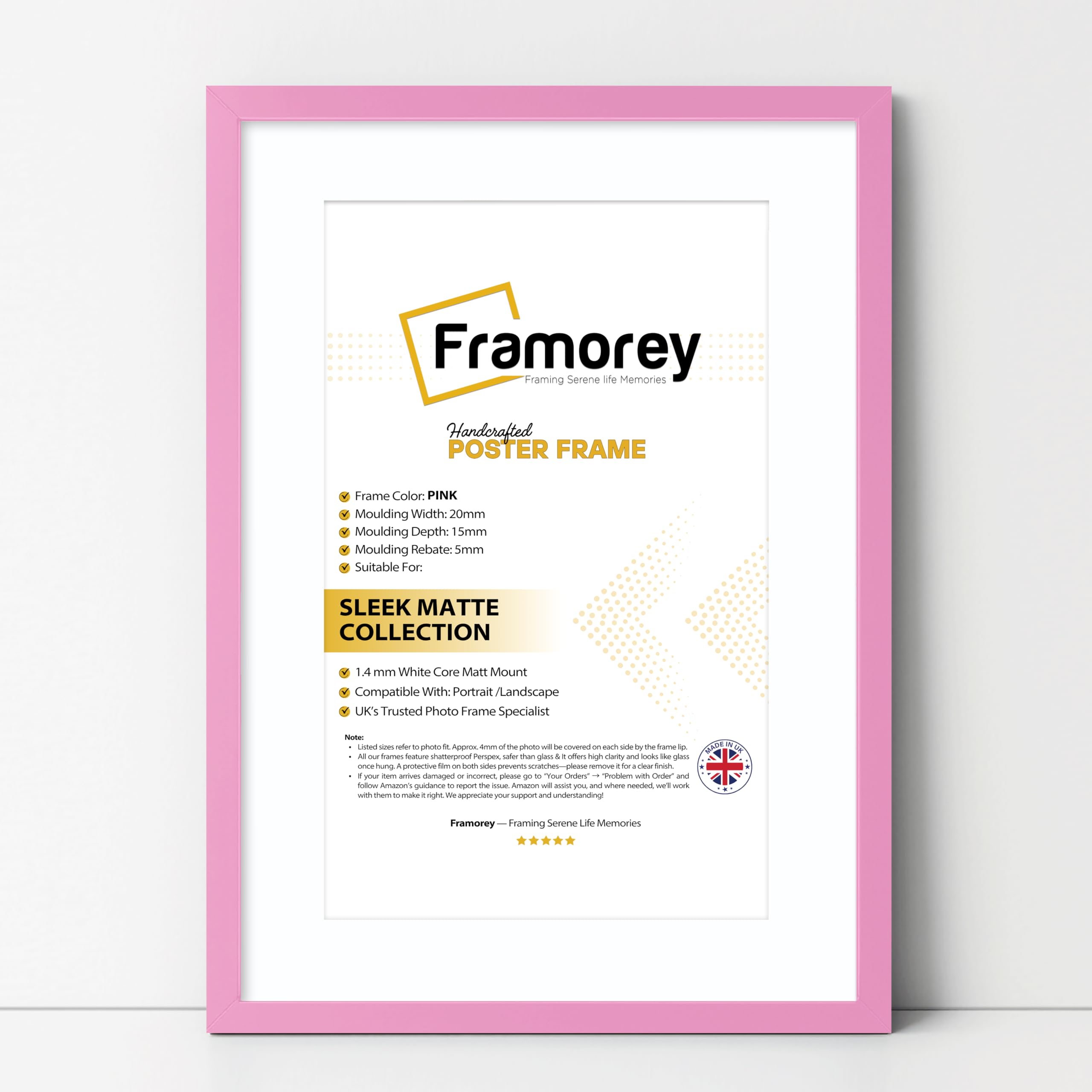 Framorey Framing Serene Life Memories Pink With White Mount Framorey Thin Matt Pink Photo Frames 14X11" Size Picture Frame With 11X9" Size White Mount, Flat Wooden Effect Photo Frames, Home Décor Frame, Wall Art Poster Frame
