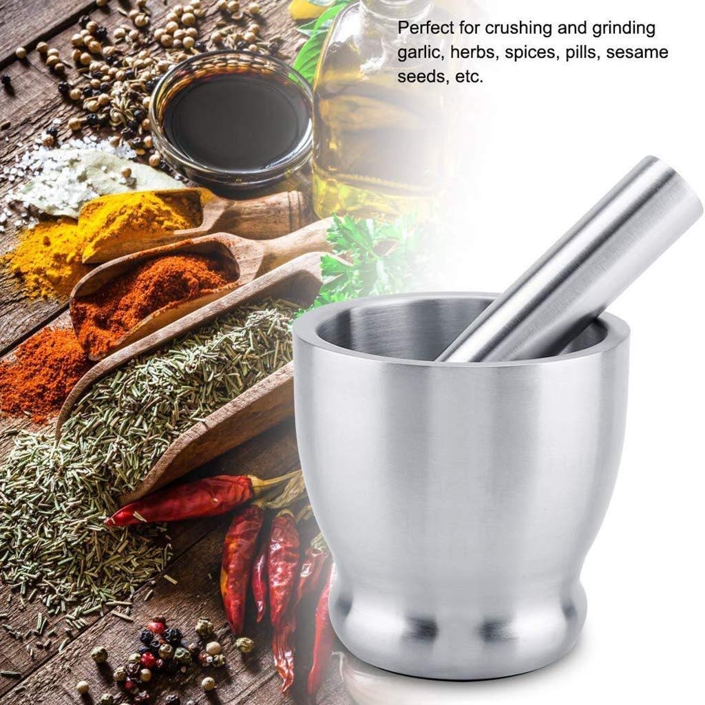 Mörser und Stößel Mörser und Stößel-Sets Edelstahl-Zerkleinerer Stößel Mörser-Set, langlebige, leicht zu reinigende Rührschüssel, ideal für Gewürze, Ingwer, G