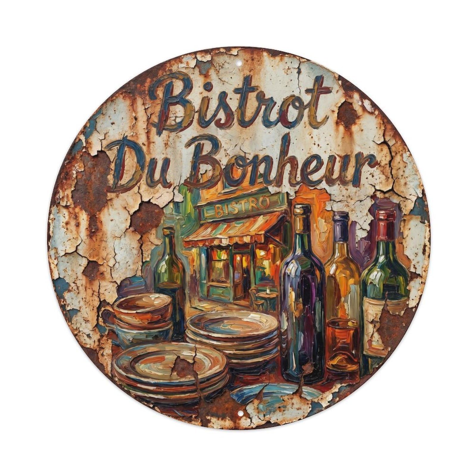 Bistrot Du Bonheur French Bistro Quote Expressionist Metal Tin Sign