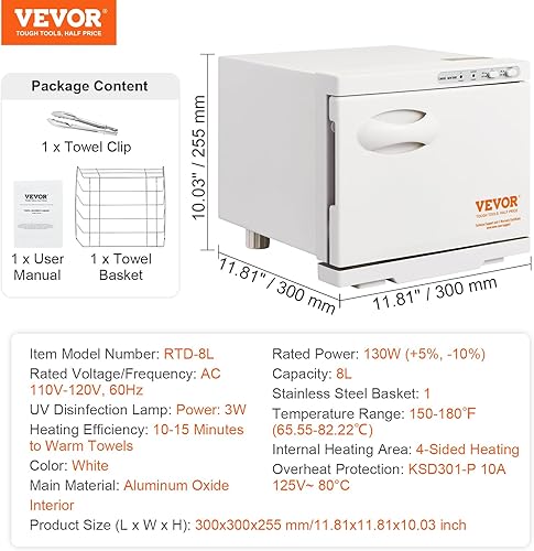 Miniatura 7 de VEVOR Armario caliente de 8 litros, calentador 2 en 1 con estante de acero inoxidable, capacidad para hasta 16 toallas, calentamiento rápido