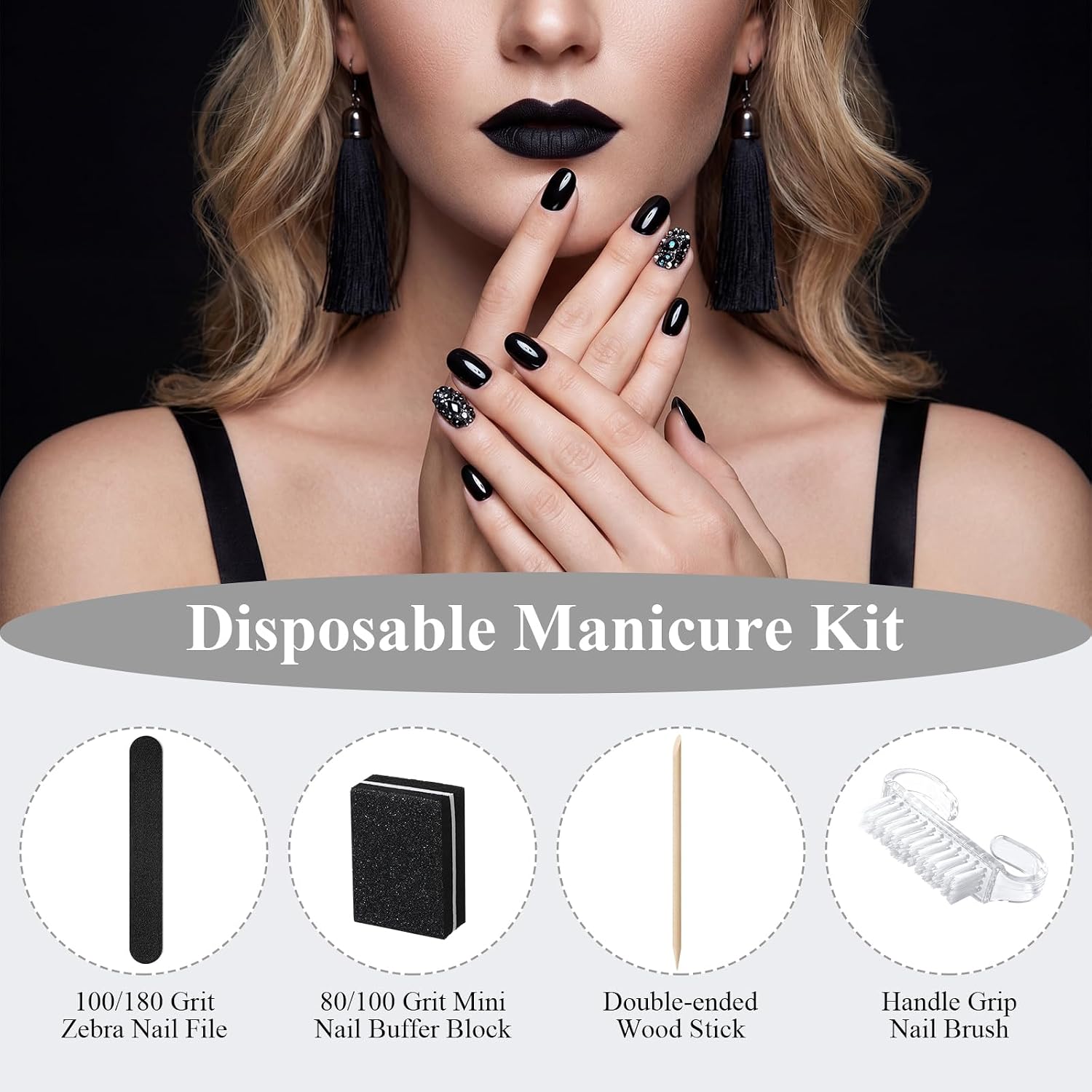 100 Sets 4 in 1 Disposable Manicure Kit Bulk, Black