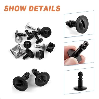 JatilEr 100Pcs Car Body Trim Clips with Engine Cushion, Metal Plastic Rivet Fasteners Universal Auto Black Nylon Clips Bumper Clips Car, Panel Clips Car Retainer Clips Kit Steel Car Accessories