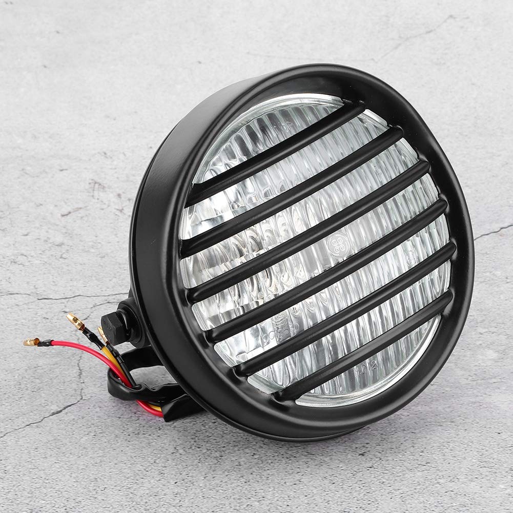 Qiilu Faros delanteros de motocicleta de 6 pulgadas, faro redondo de motocicleta Parrilla cubierta de lente 35W Bombilla halógena Faro de moto universal(Vidrio transparente)