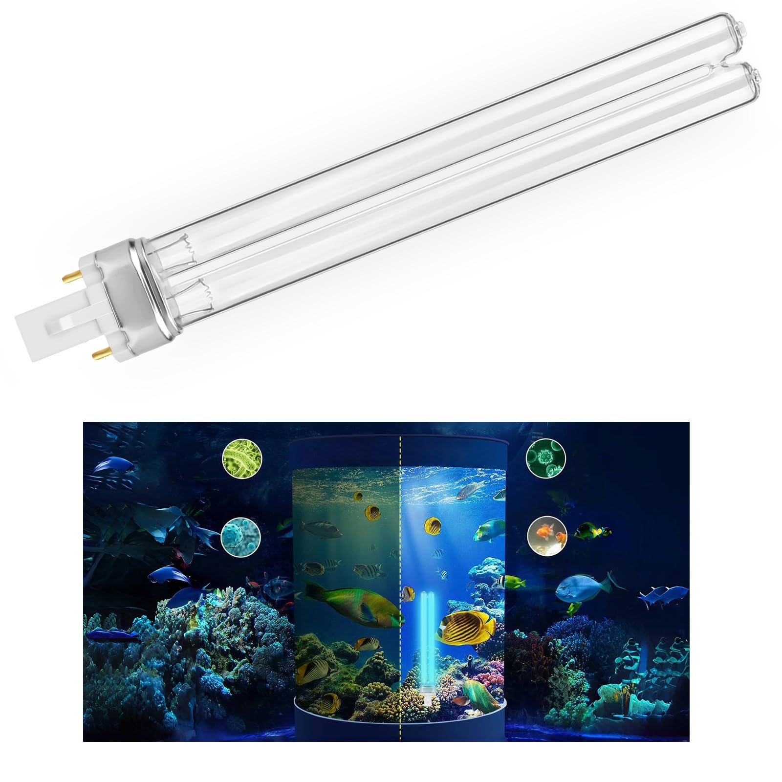 9W Teichfilterlampen, UVC Ultraviolettlampen für Filter und Kläranlagen, G23 PLS Ersatz UV Lampe/Röhre, Verwendet für Geräte und Orte, die in Fischteichen und Fischtanks desinfiziert werden müssen