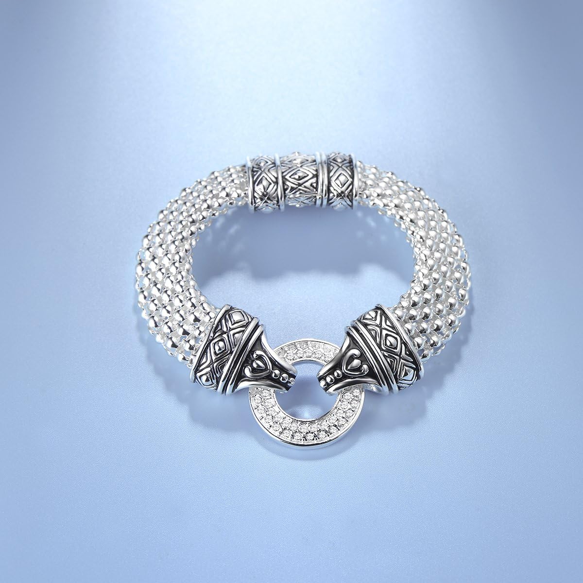 UNY Popcorn Chain Center Circle Pave Stone Unique Bracelet Magnetic Claps Designer Inspired Jewelry: Clothing, Shoes & Jewelry