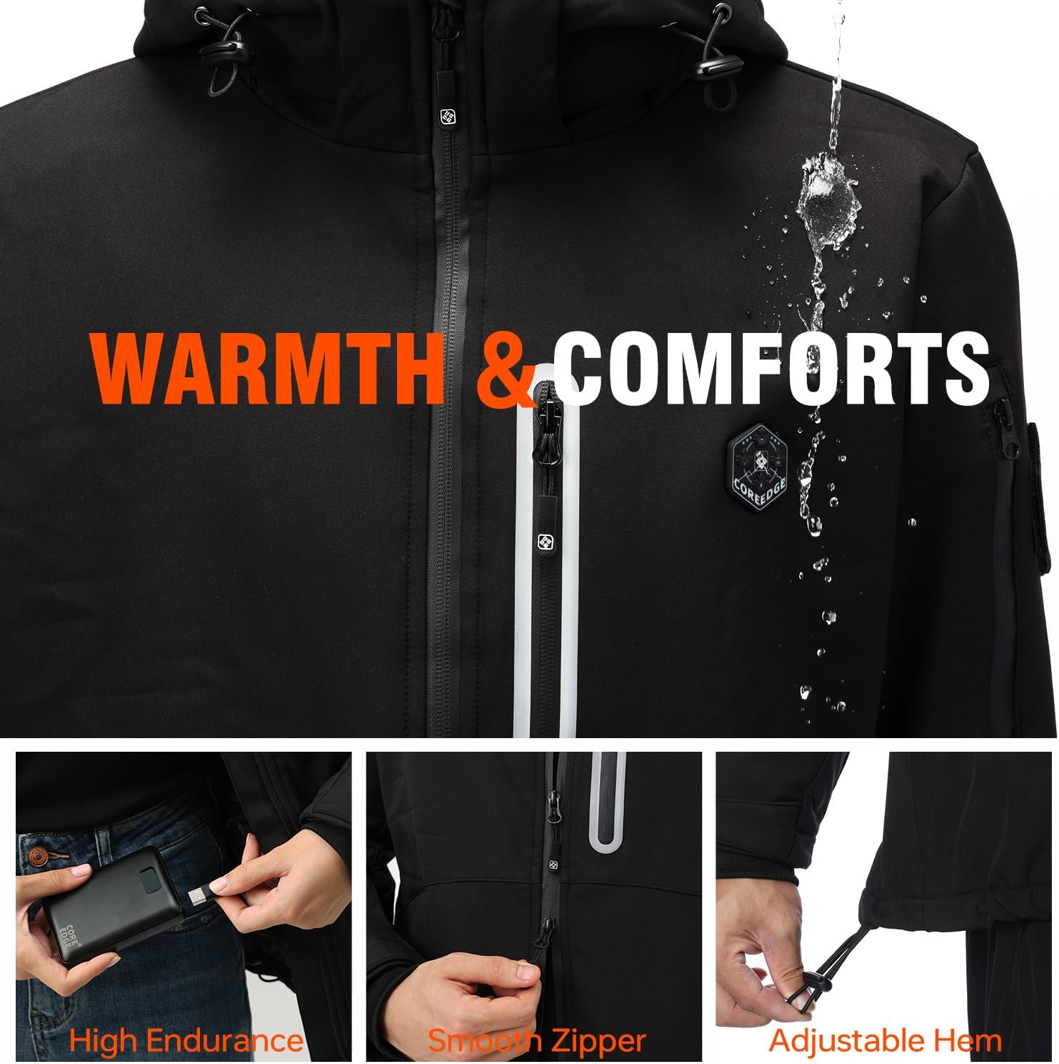 Women's Heated Jacket, Windproof Waterproof Electric Coat with Battery Pack & 3 Heat Settings for Outdoor