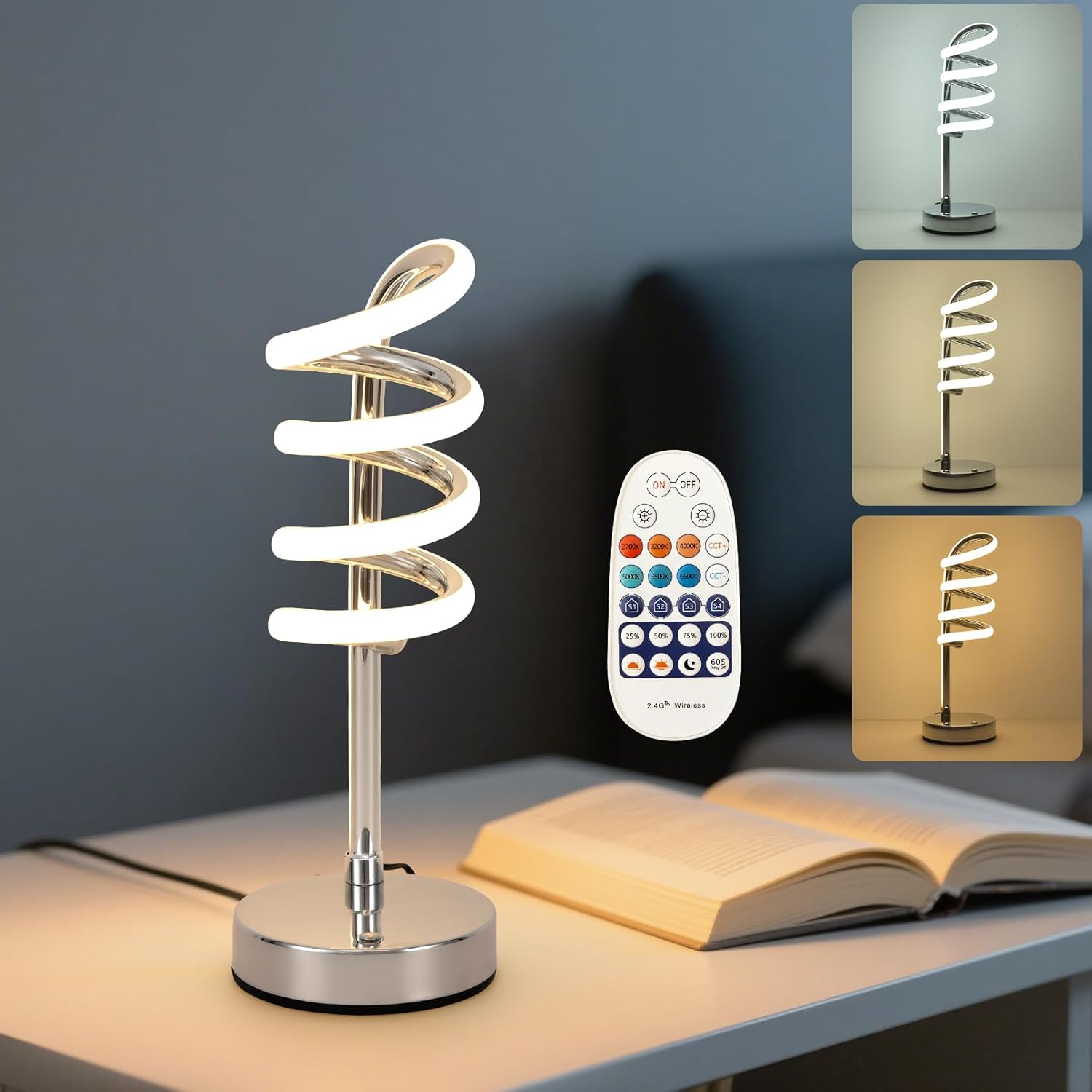 Unique Spiral LED Table Lamp, Modern Touch Dimmable Cool Lamp for Bedroom & Living Room, Adjustable Bedside Night Light