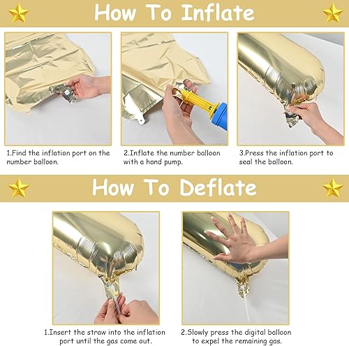 Miniatura 7 de Globo dorado champán con el número 5, globos de aluminio autoinflables grandes de 40 pulgadas del 0 al 9, globo de helio digital 5 dorado claro para