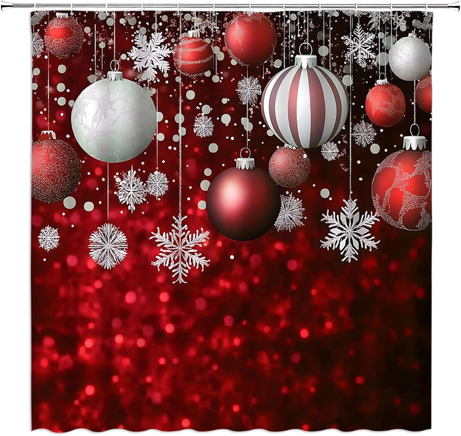 Blue Christmas Ball Shower Curtain Xmas Snowflake Merry Christmas Winter Holiday Fabric Bathroom Decor Set with Hooks,(84" Wx70 H)