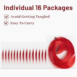 TOFAFA 16 Pcs Colored Hair Extensions Curly Wavy Clip in Synthetic Hairpiece Streak for Girls Women Kids,Colorful Party Highlights Christmas New Year Cosplay Festival Gift(Red)