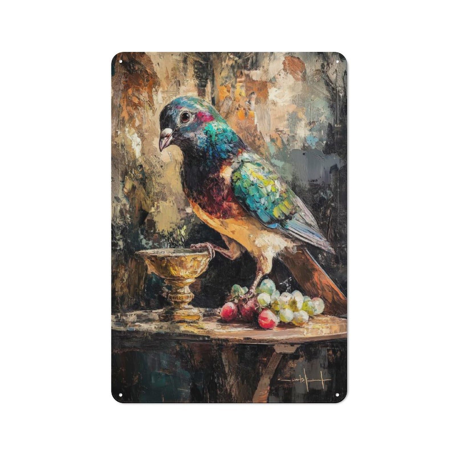 Junmoney Style-3 Colorful Bird With Grapes Painting Character Metal Wall Decor 30X20cm, Vintage Metal Sign For Home, Shop, Pub Or Studio Wall