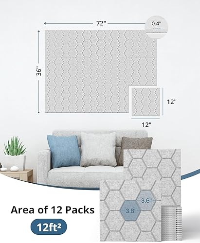 Miniatura 7 de Kuchoow Paneles de pared insonorizados, paneles autoadhesivos a prueba de sonido para paredes, paquete de 12 paneles de absorción de sonido de alta