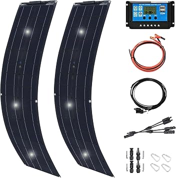 400 Watt Solar Panel Kit, 2 200 Watt Flexible Solar Power Panel Photovoltaic Module with 40A Solar Charge Controller Monocrystalline Solar Panel for Camping Off Grid Battery Charging Boat