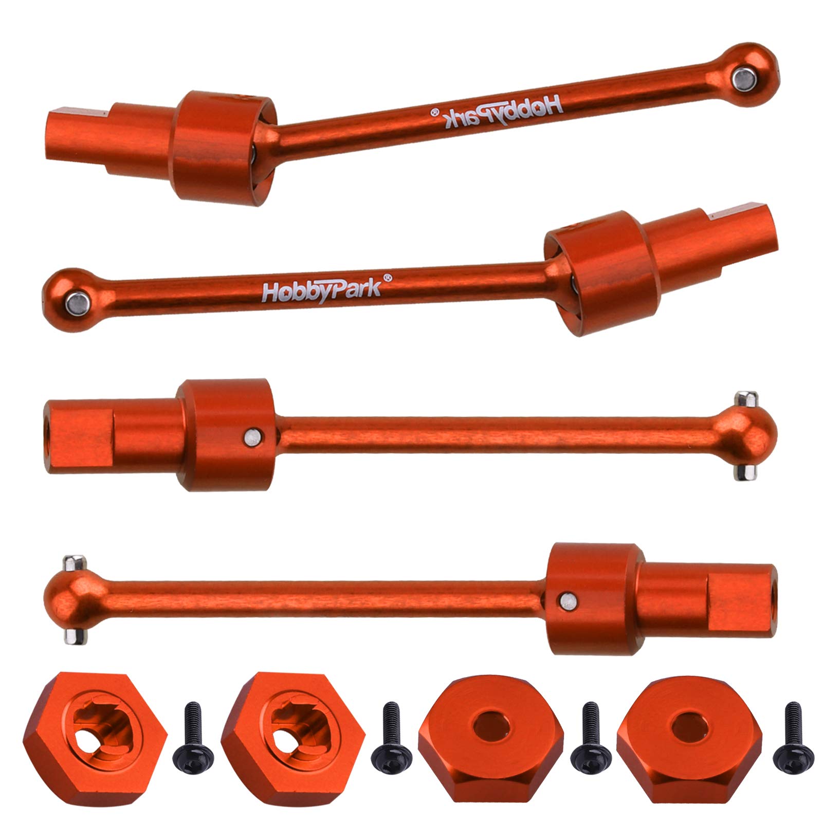 HobbyparkMetal Aluminum Driveshaft Assembly (Front & Rear) & Hex Wheel Hubs, for Traxxas 1/18 LaTrax Teton Upgrades fit Desert Prerunner, Replace Parts 7650 7669 (8-Pack) (Orange)