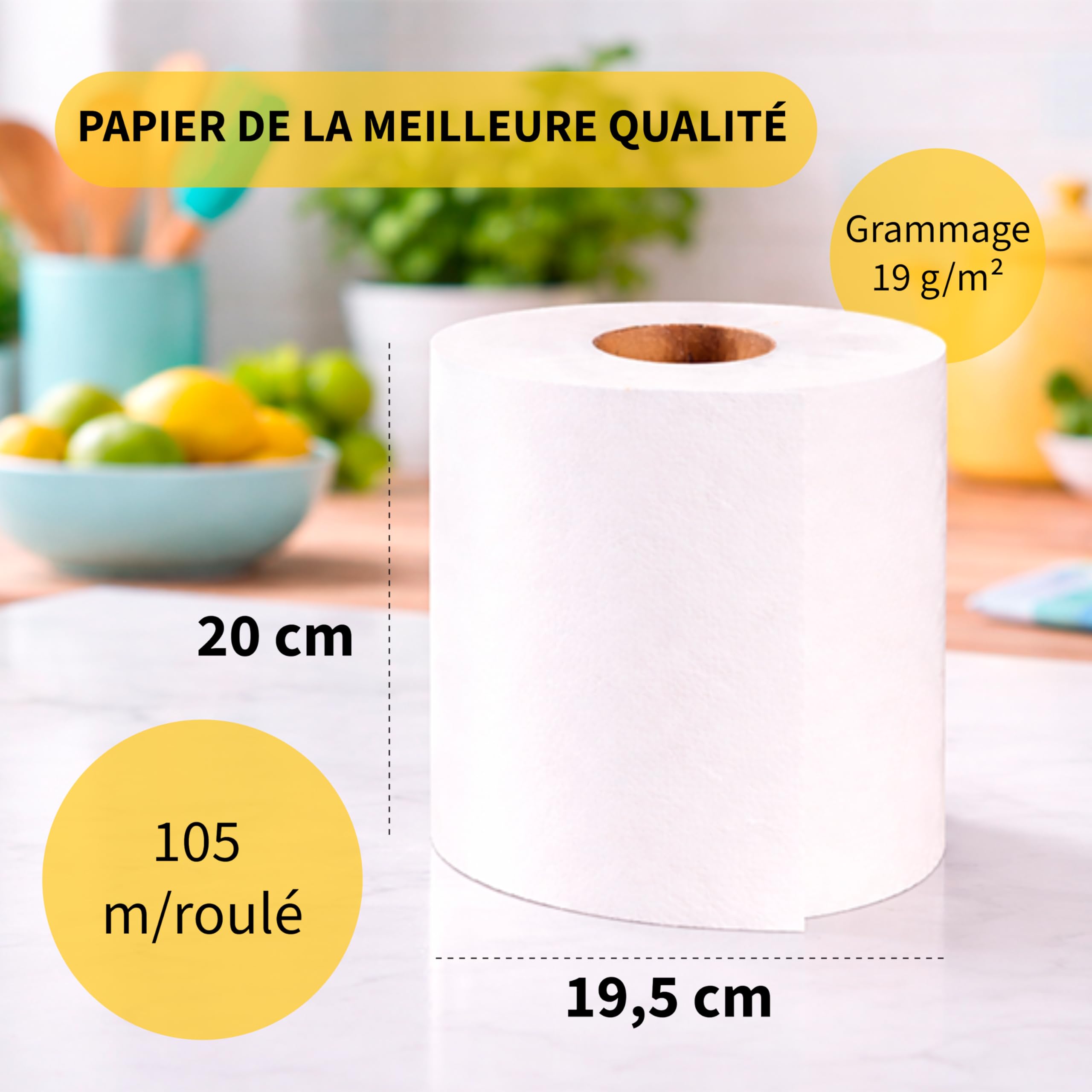 Lot de 6 rouleaux de papier essuie-tout 2700 feuilles 100 m/rouleau | Papier essuie main blanche pure ouate | Usage professionnel haute résistance et grande absorption.