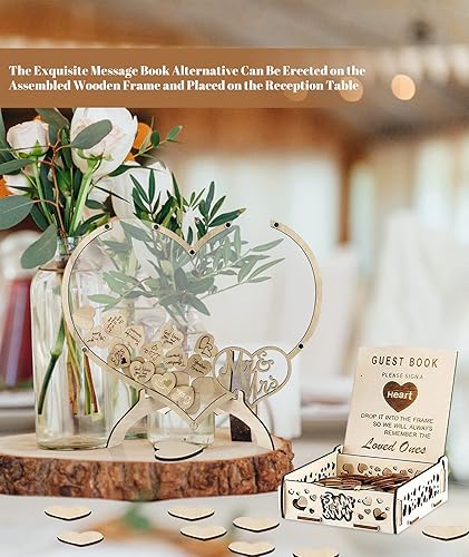 Miniatura 7 de Qivine Libro de visitas, libro de invitados de decoración de boda de corazón de madera, recuerdos de boda de acrílico para invitados con soporte de