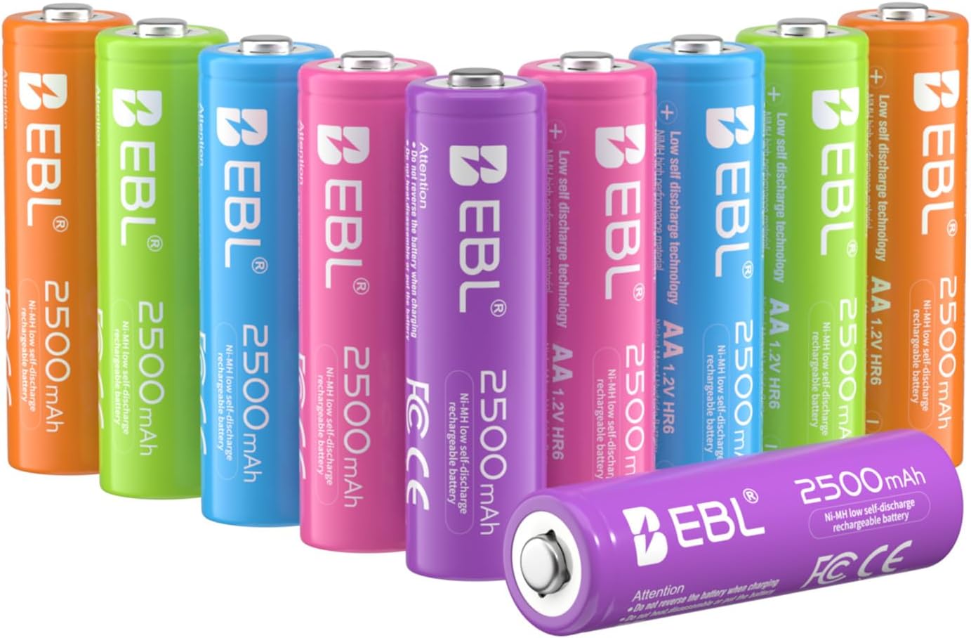 EBL Rechargeable AA Batteries 2500mAh 1.2V Ni-MH Double AA Battery 10 Pack
