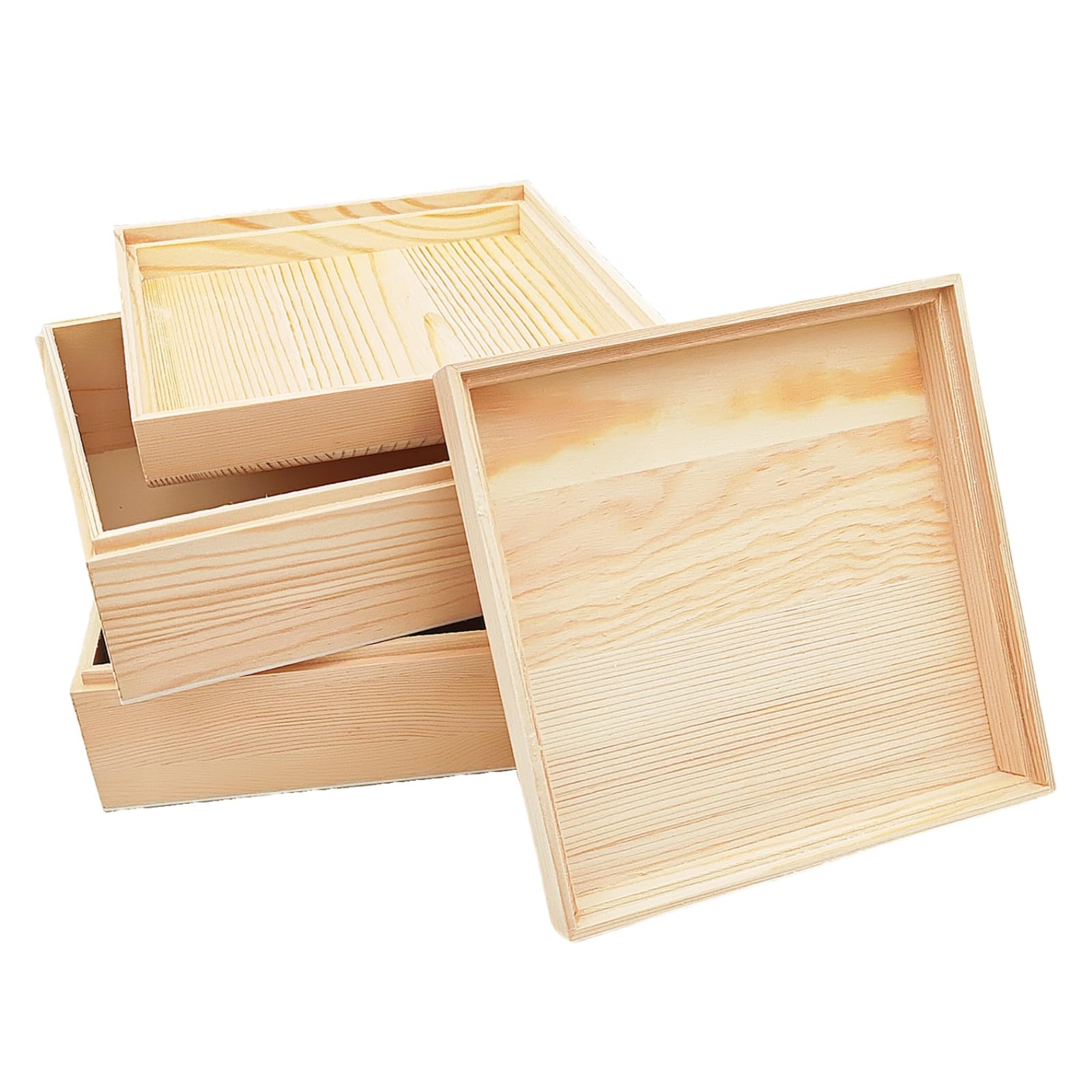Paquete de 2 cajas de almacenamiento de madera sin terminar con tapa superior, caja de madera de pino para manualidades, manualidades y almacenamiento en el hogar (18 x 18 x 8 cm)