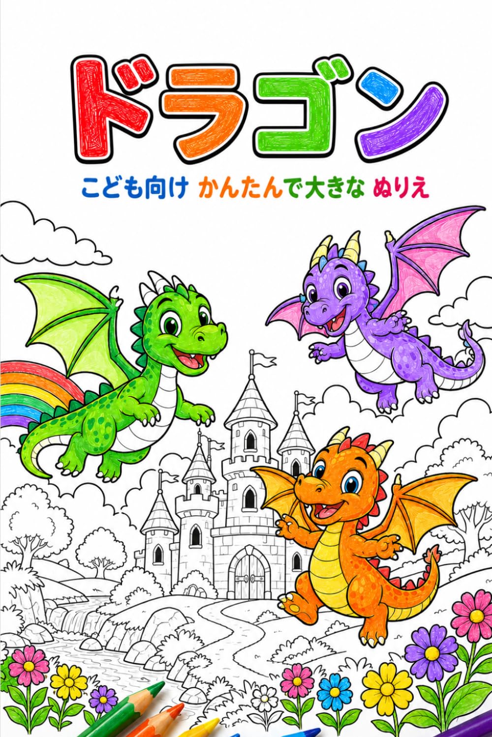 ドラゴン: 4〜8歳の子ども向け かんたんで大きな塗り絵