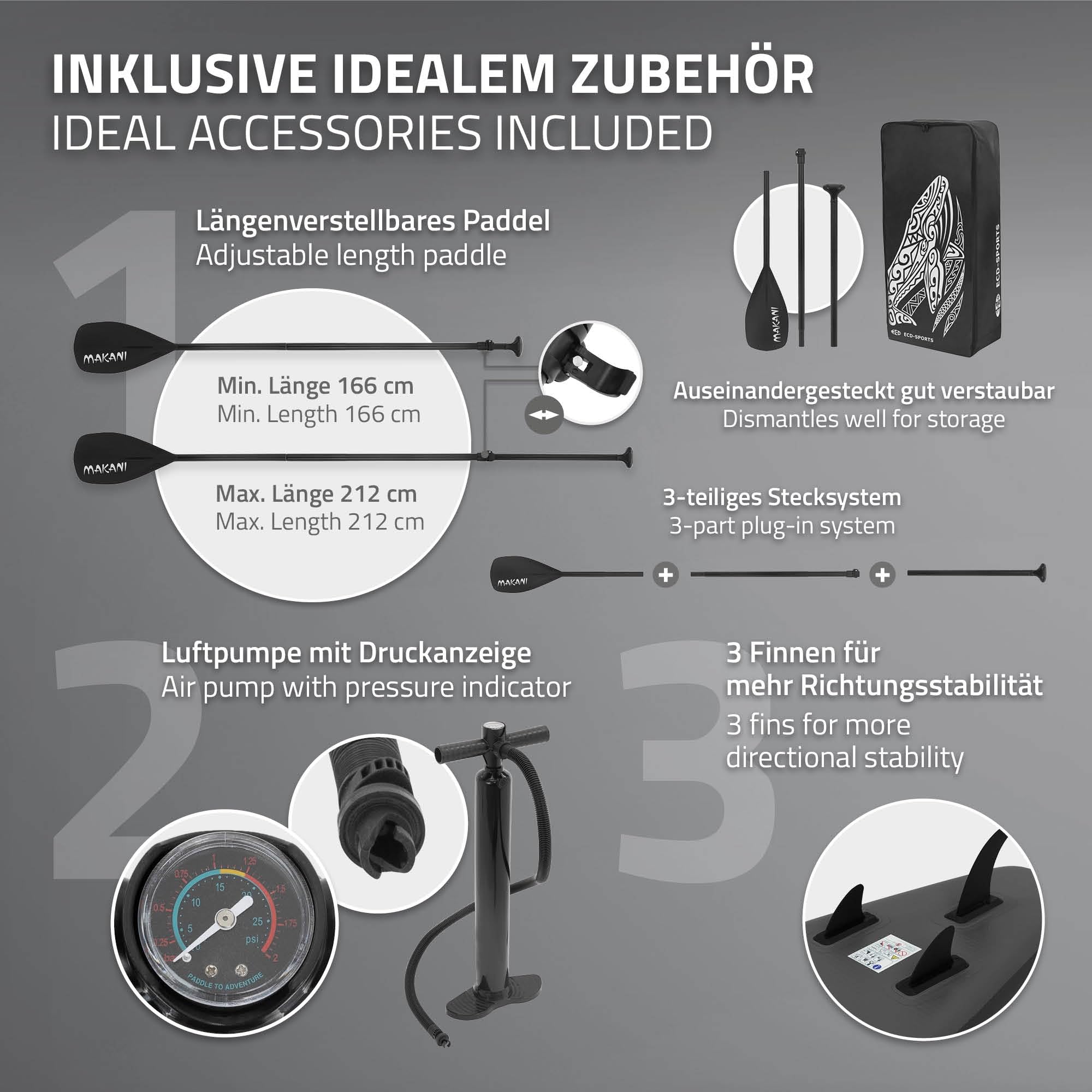 ECD Germany Stand Up Paddling Board 305/308/320/380cm, bis 120/150kg, Dicke 10/15cm, Kajaksitz, Komplett Set Tasche, Aufblasbare SUP Board Stand Up Paddle Board Paddelboard Surfbrett, Diverse Modelle
