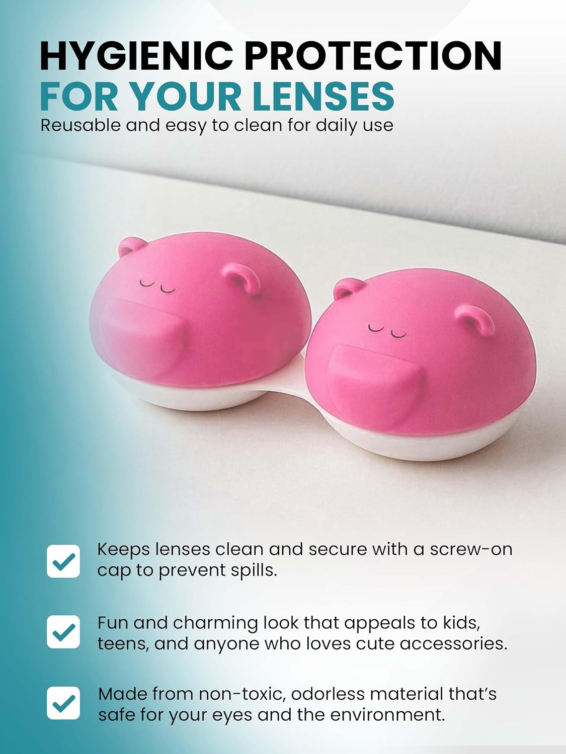 SPORTS WORLD VISION 3PCS Pink Bear Range Contact Lens Cases | Cute Animal Lens Holder Case | Lightweight, Portable & Distinctive Design |Contact Lens Travel case, Storage/Soaking Lens Solution Box