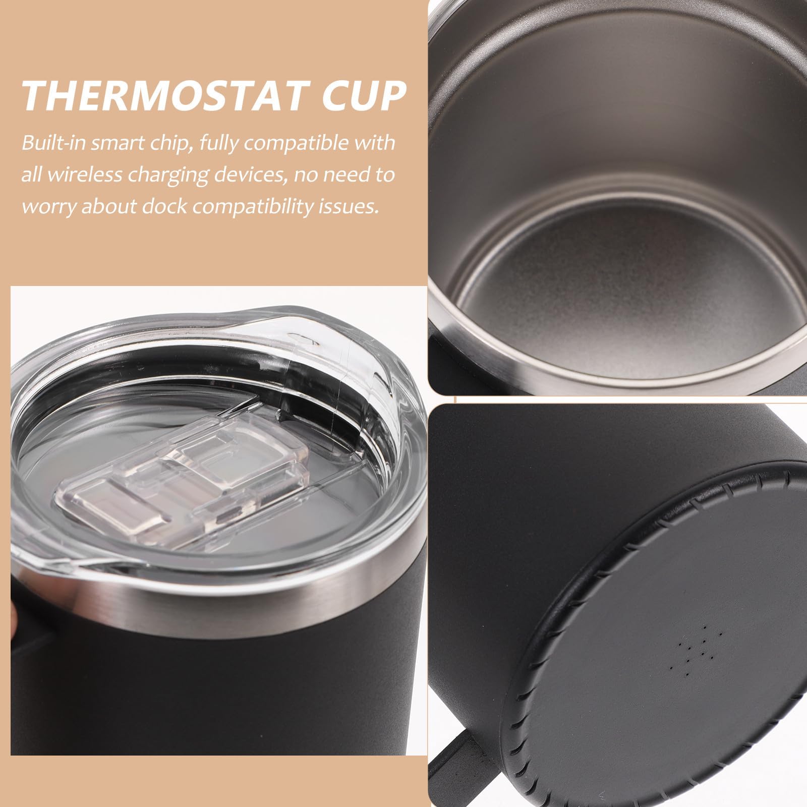 Tazza Termica in Acciaio Inox 300ml, Riscaldamento 55 Gradi | Ricarica Wireless, Rilevamento Intelligente, Protezione Surriscaldamento, Argento