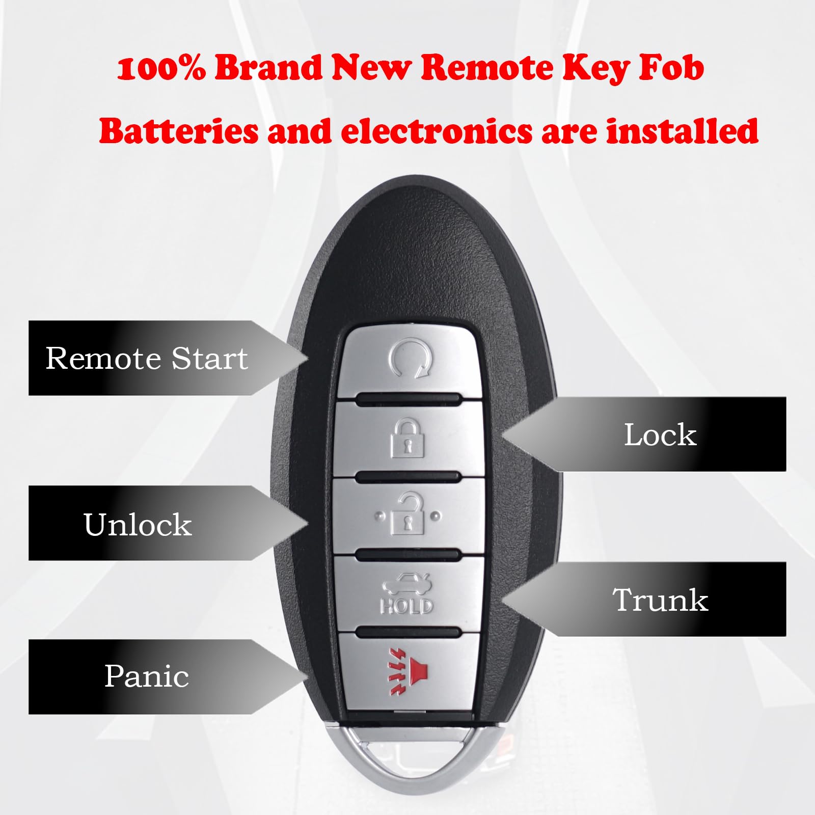 Telecomando di ricambio per telecomando per Nissan Altima Maxima 2016-2018, pulsante di avviamento, senza chiave, telecomando KR5S180144014 S180144310 a 5 pulsanti