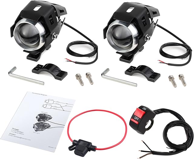 Justech 2PCS Motorcycle Headlights Front Motorbike Additional Lights LED Fog Lights DRL Spotlights Bright for Motorcycle Motorbike Quad Scooter Car Truck Boat Bike with On Off Switch