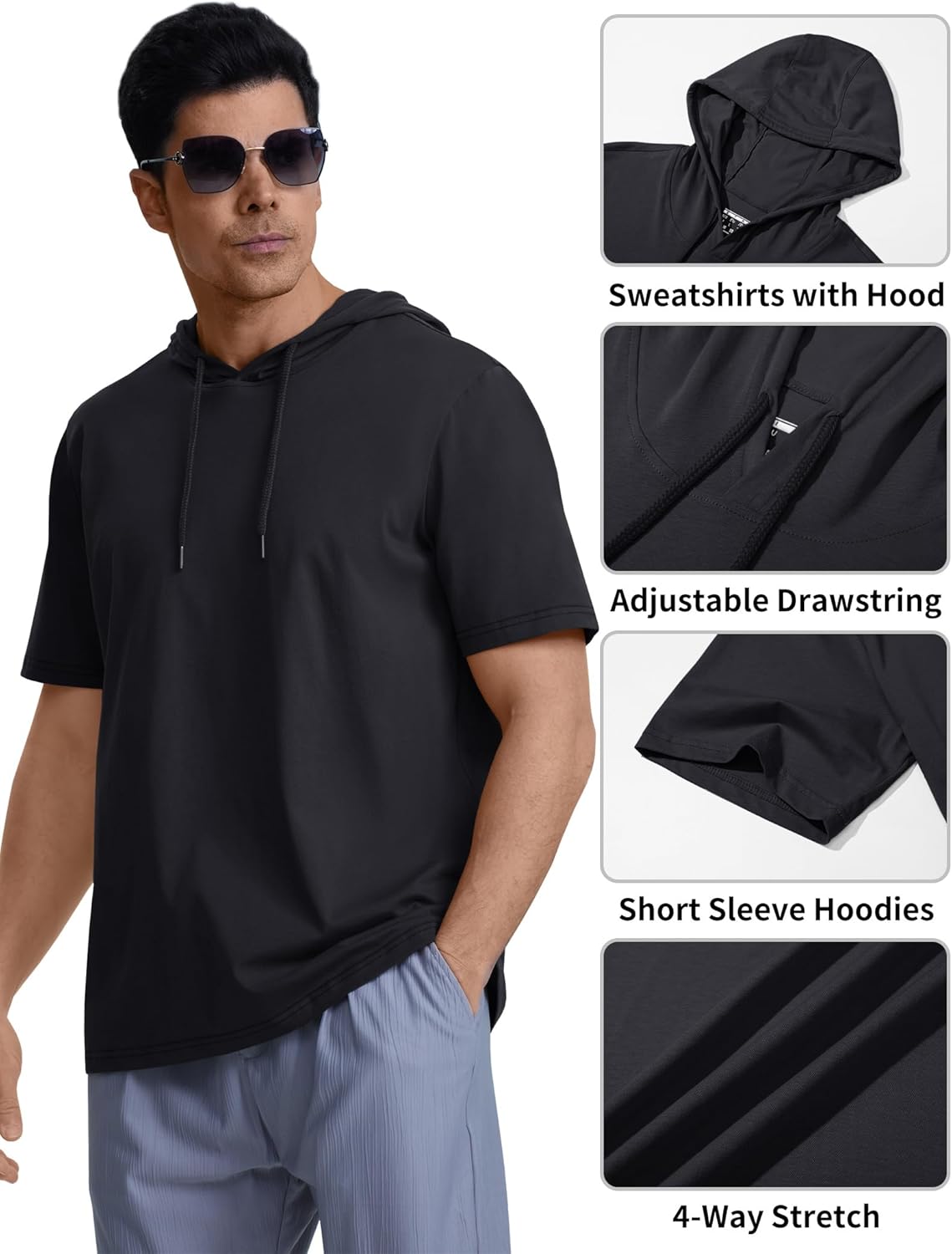 EKLENTSON Mens Short Sleeve Hoodies Workout Muscle Gym Hooded T-Shirts Cotton Athletic Lightweight Sweatshirt Pullover - Image 5