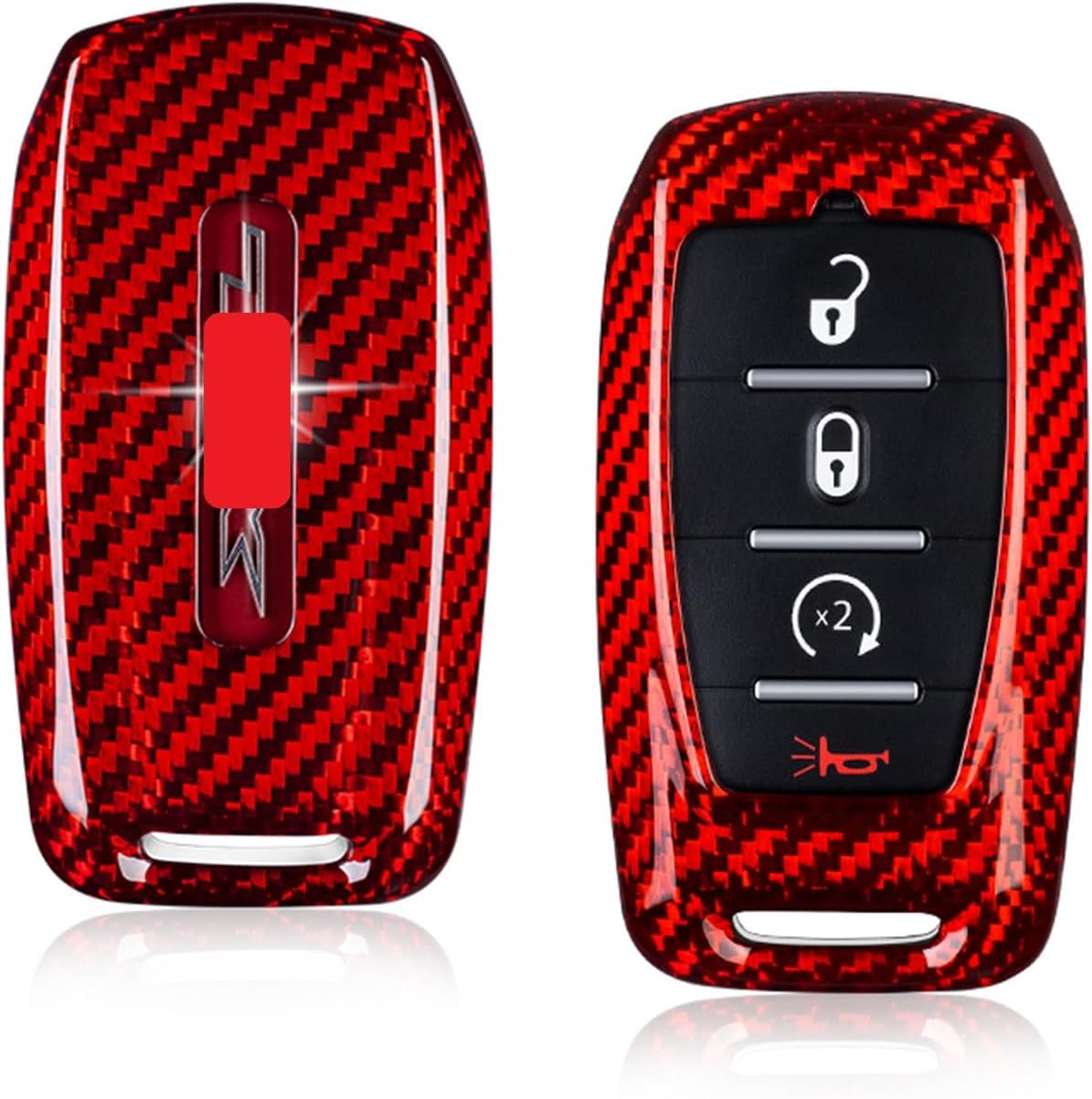 Genuine Carbon Fiber Key Fob Cover for Dodge RAM 1500 2500 3500 4500 5500 2019-2024 Smart Car Remote Key Fob Case for Men Women - Red