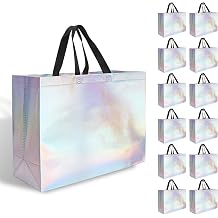 12-Pack Shiny Color Reusable Gift Bags with Handles, Bulk Goodie Bags for Easter, Baby Shower,Kids Birthday, Party Favors, Wedding, Holiday Goodie | 16x6x12 Inches | 12 Premium Shiny Color Bag | Eco-Friendly